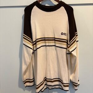 Southpole Y2K Striped Knit Sweater Mens Large Cream Brown Earth Tones Streetwear